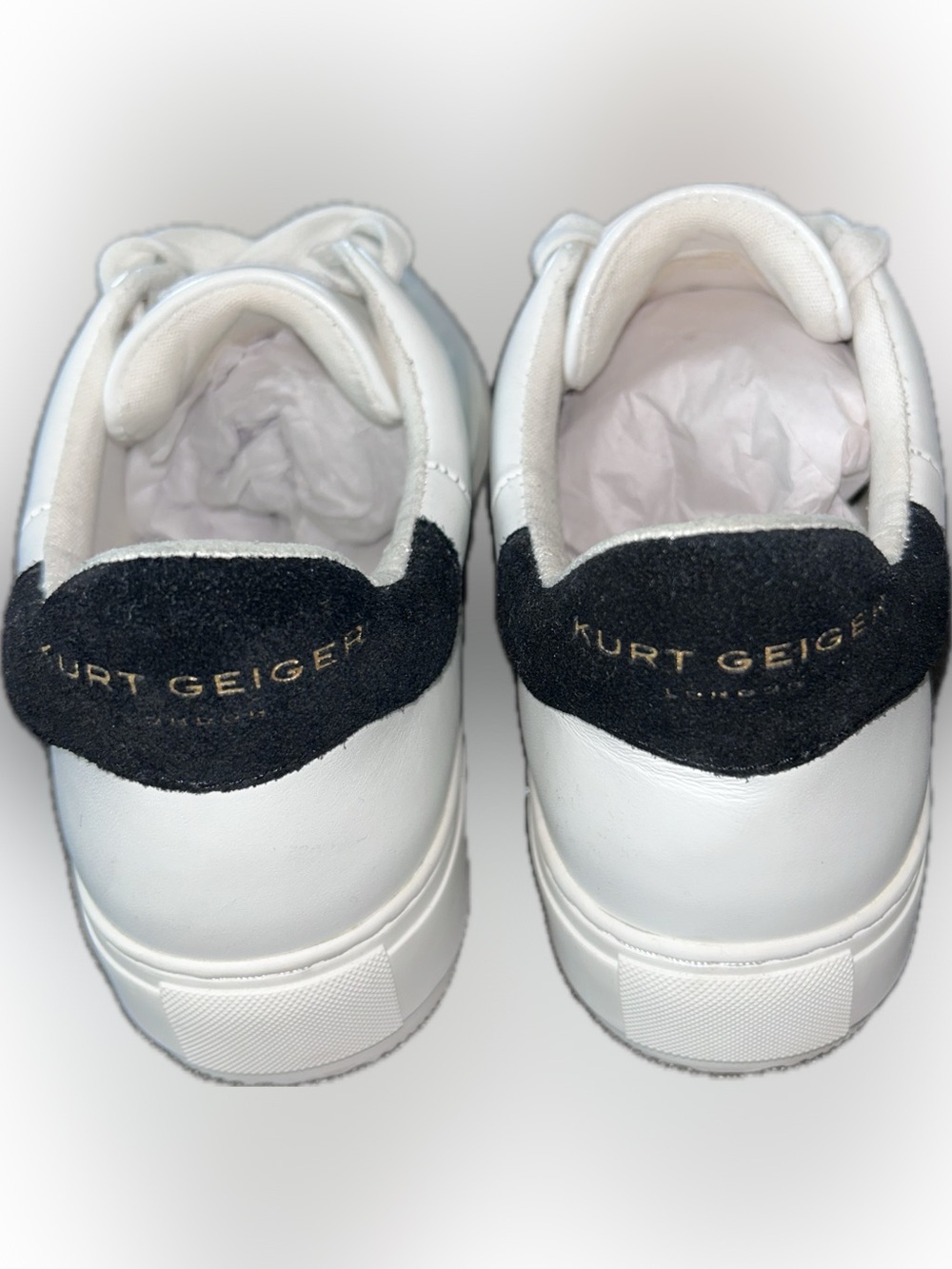 Kurt Geiger White Leather Sneakers with Black Heel Panel
